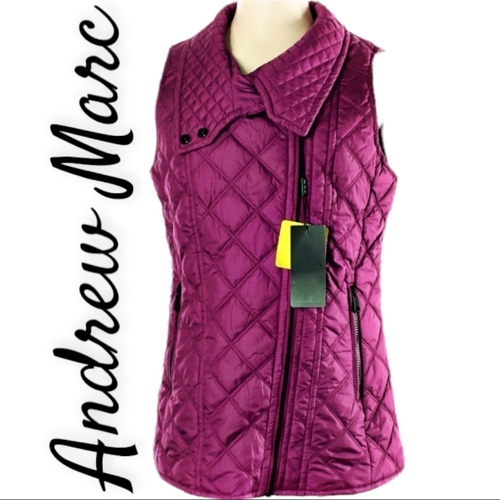 NWT ANDREW‎ MARC Fuchsia Quilted Puffer Vest, Size Small